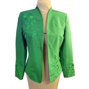 Peck & Peck Collection Emerald Green 100% Silk Embroidered Blazer Vintage Sz. 6